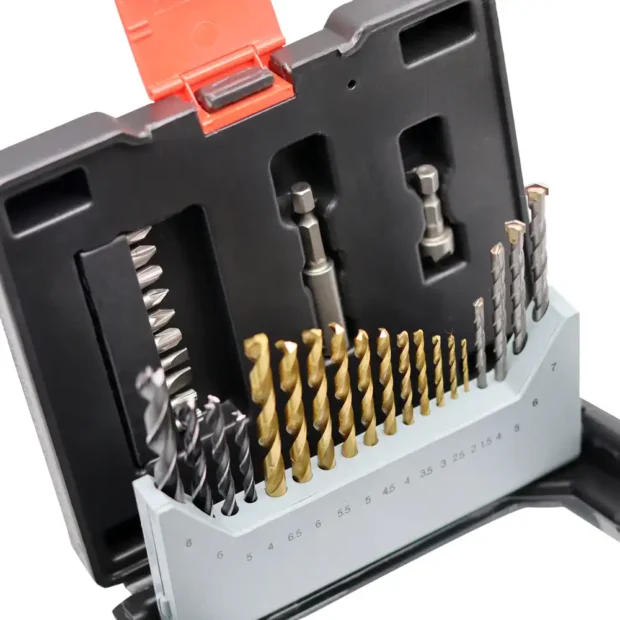 31pcs drills and screw driver bit set for wood, metal and masonry