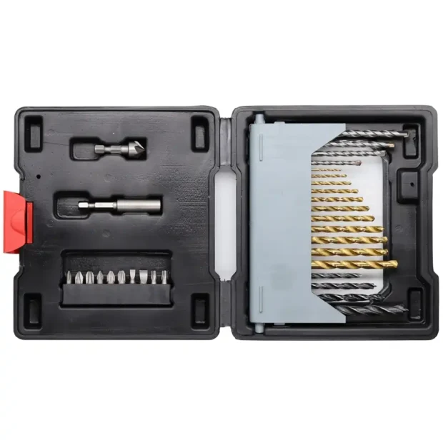 31pcs drills and screw driver bit set for wood, metal and masonry