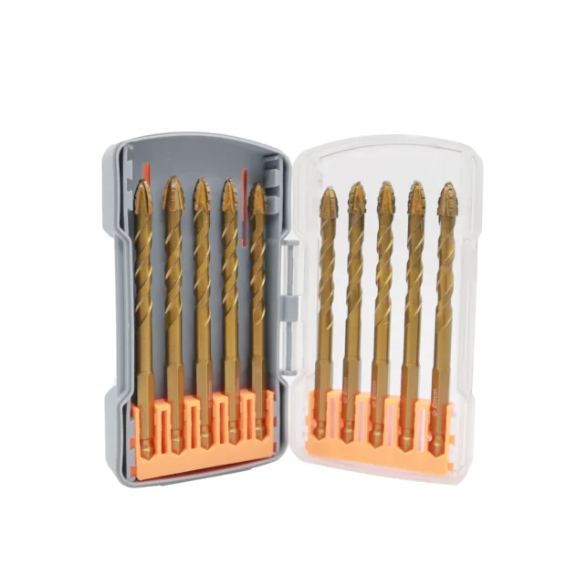 10pcs Hex Shank Golden Coating Four-Flute Sawtooth Eccentric Drill Bit Set