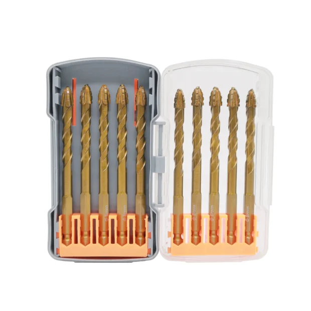 10pcs Hex Shank Golden Coating Four-Flute Sawtooth Eccentric Drill Bit Set