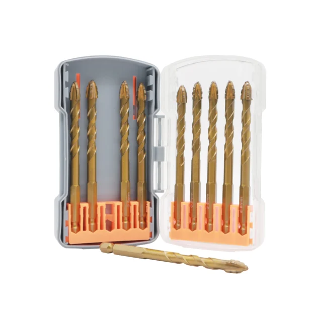 10pcs Hex Shank Golden Coating Four-Flute Sawtooth Eccentric Drill Bit Set