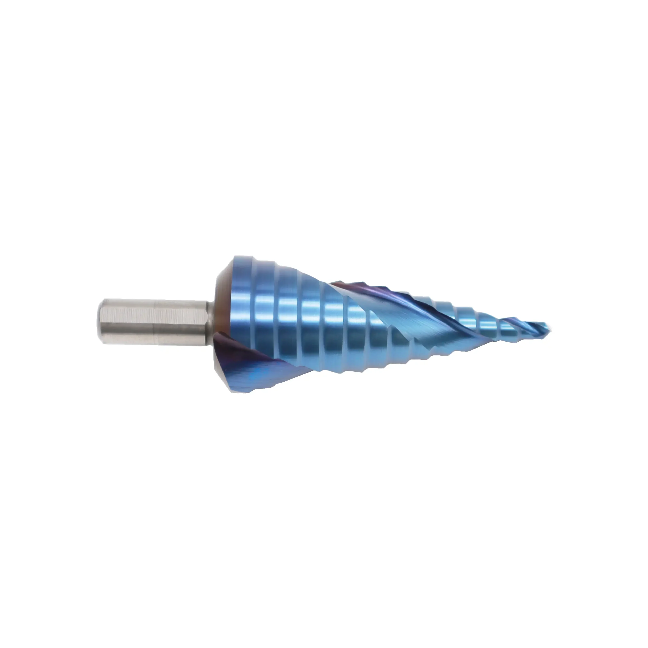 Spiral Flute Step Drill Bit – HSS with Nano Blue Coating & Round Shank